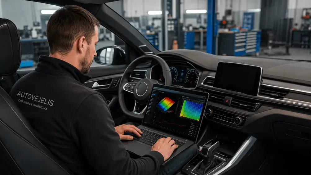 Automobilio galios didinimas atliekant ECU programavimo analizę