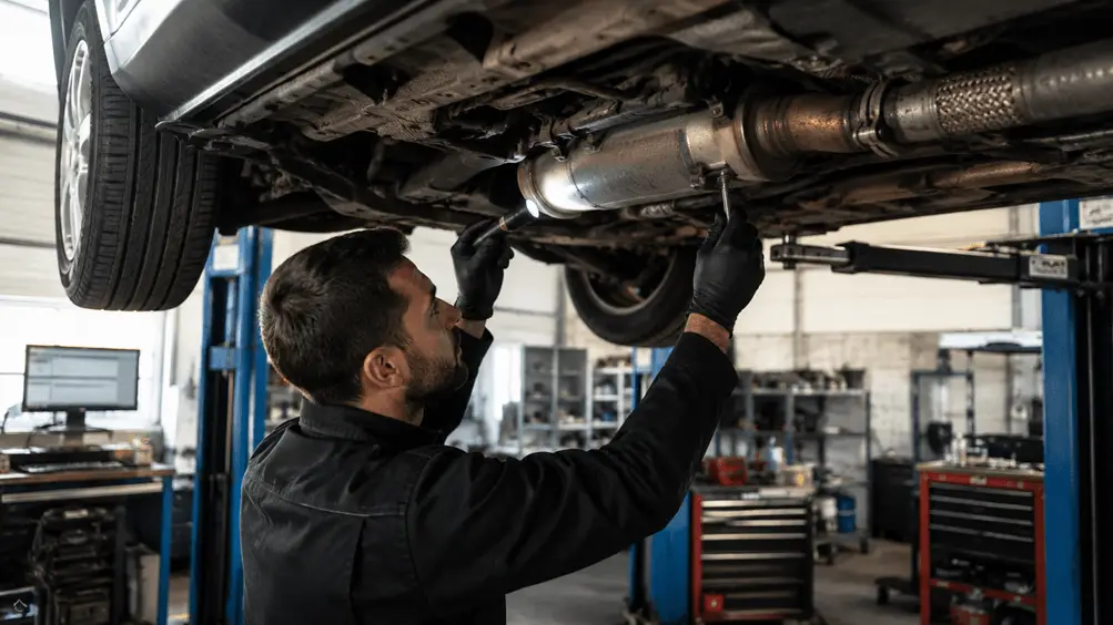 Mechanikas tikrina dyzelinio automobilio DPF filtro problemas
